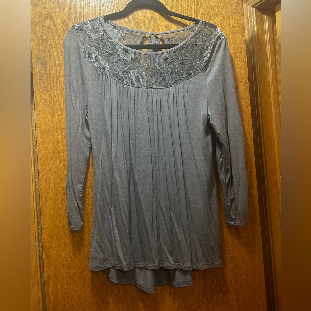 Maurices Gray Lace Yoke Blouse